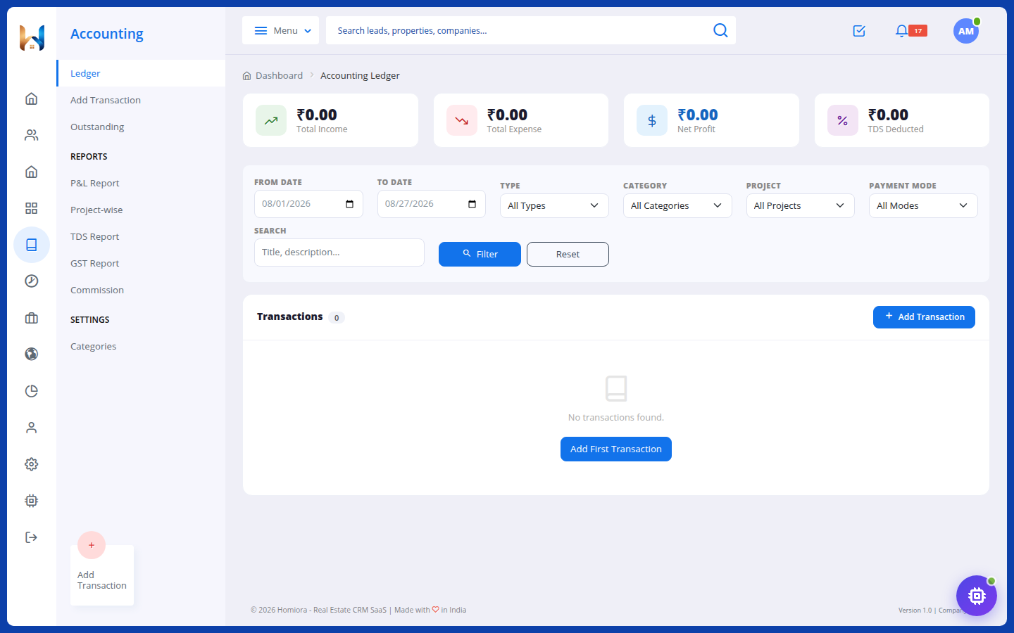 Homiora Accounting demonstration screen